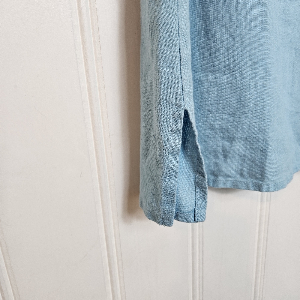 FLAX Linen Blue Sleeveless Tunic Size S Relaxed Minimalist Coastal Chic Top - Picture 5 of 11